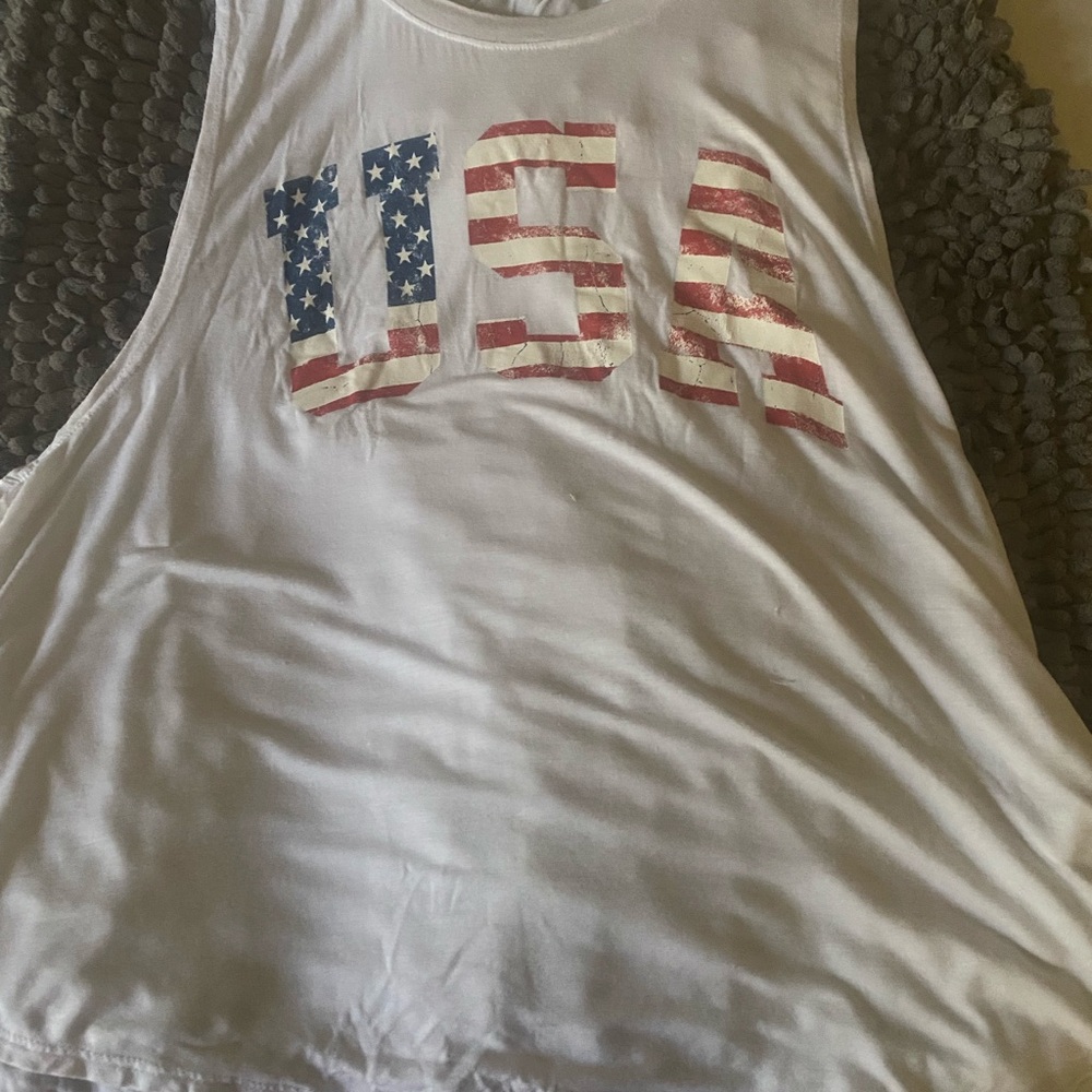 Patriotic White Tank Top with USA Flag Design